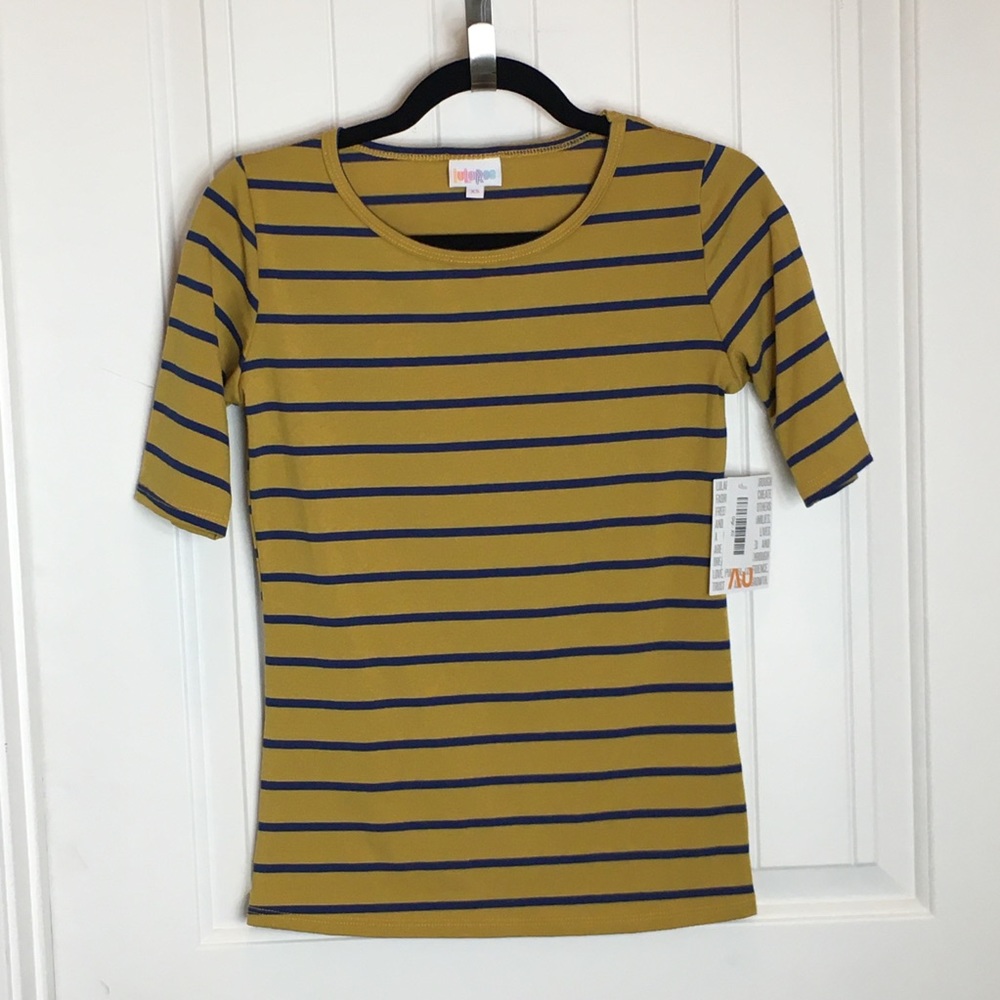NWT LuLaRoe GiGi XS mustard and navy stripe top